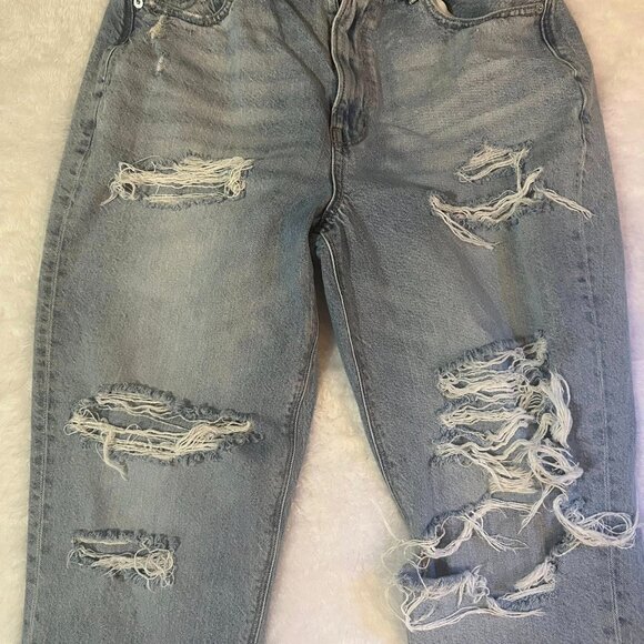American Eagle Jeans Womens 12 Blue Mom Jeans Distressed Destroyed High Rise Y2K - Picture 11 of 13